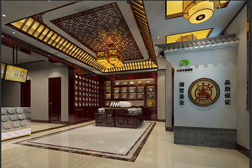 浦东古朴典雅的中式茶叶店大堂设计效果图