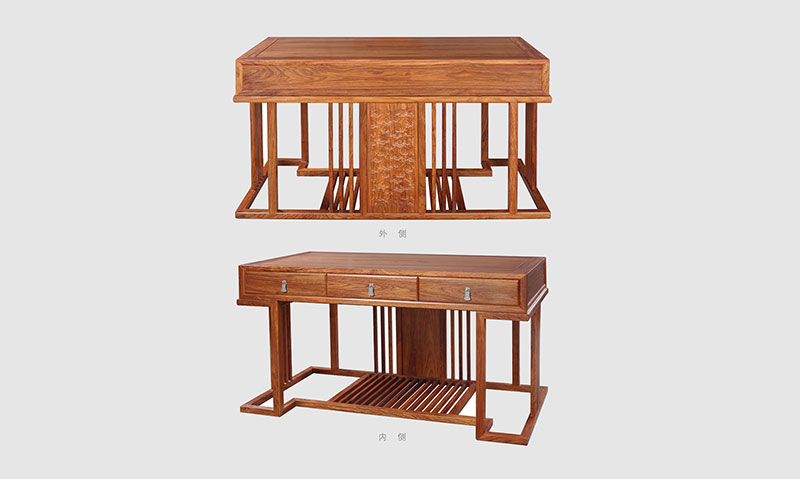 浦东 别墅中式家居书房装修实木书桌效果图